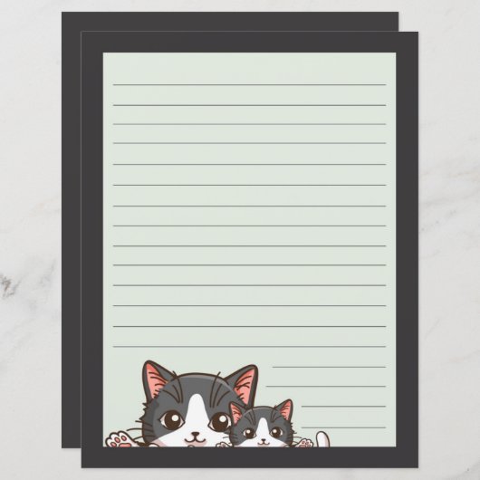 グレーの紙が並んだ2匹のグレーの子猫 (正面/裏面)