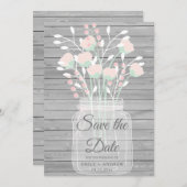 グレーの素朴木のメイスンの瓶は日付を除く 招待状 (正面/裏面)