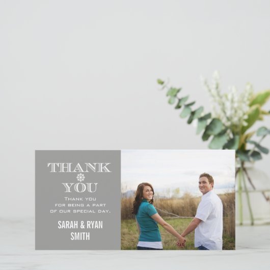 グレーの結婚スノーフレークの写真サンキューカード サンキューカード (スタンド正面)