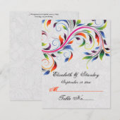 グレーの結婚式の席札にカラフルな巻き葉の飾り 招待状 (正面/裏面)