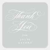 グレーの緑のエレガントなスクリプト 卒業 ありがとうございます スクエアシール (正面)