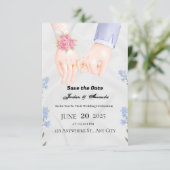 グレーの縁どフローラ日付招待状カードの保存 セーブザデート (スタンド正面)