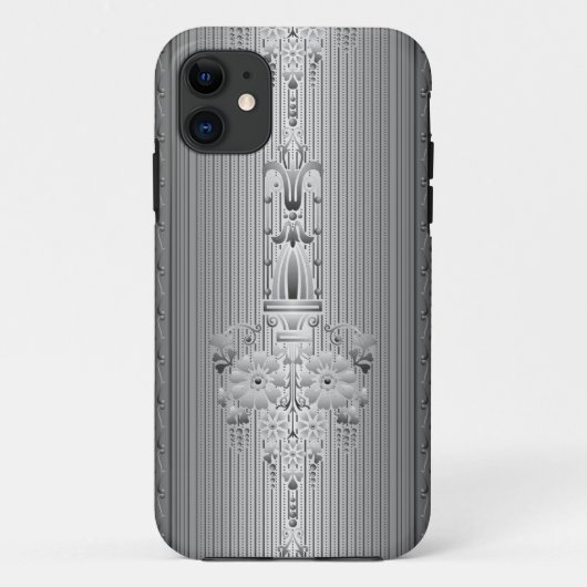 グレーの縁取りのバロック調の花柄 Case-Mate iPhoneケース (裏面)