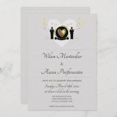 グレーの背景と男性のハート | 結婚式招待状 招待状 (正面/裏面)