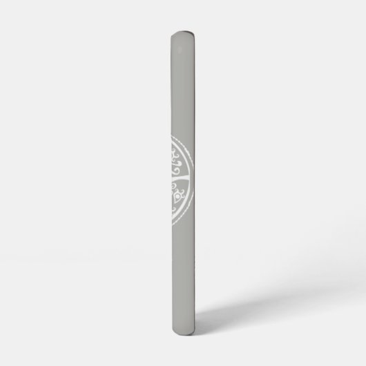 グレーの背景にエキゾチックな白の曼荼羅 SAMSUNG GALAXYケース (左側面)