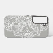グレーの背景にエキゾチックな白の曼荼羅 SAMSUNG GALAXYケース (裏面横)