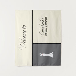 グレーの背景にエレガントな白のドレス - おしゃれなブライズシャワー タペストリー