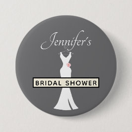 グレーの背景にエレガントな白のドレス - おしゃれなブライズシャワー 缶バッジ
