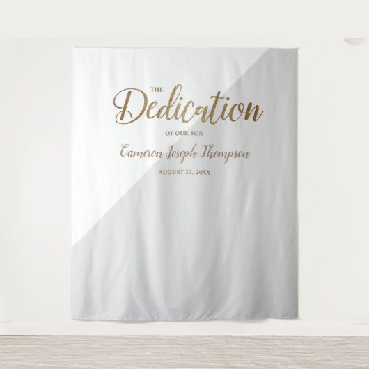 グレーの背景にゴールドの輝きを添えた、モダンでおしゃれな男の子の赤ちゃんの献堂記念撮影用背景です。 タペストリー (正面)