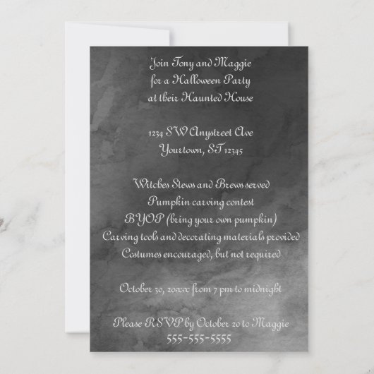 グレーの背景にドクロと十字骨のハロウィン招待状 案内状 (裏面)