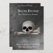 グレーの背景にドクロと十字骨のハロウィン招待状 案内状 (正面/裏面)