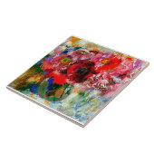 グレーの背景にポピー、フローラ絵画の タイル (側面)