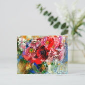 グレーの背景にポピー、フローラ絵画ズ ポストカード (スタンド正面)