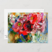 グレーの背景にポピー、フローラ絵画ズ ポストカード (正面/裏面)