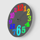 グレーの背景に対するカラフルのクロック番号 ラージ壁時計 (傾斜)