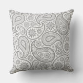 グレーの背景に白いペイズリー クッション (裏面)