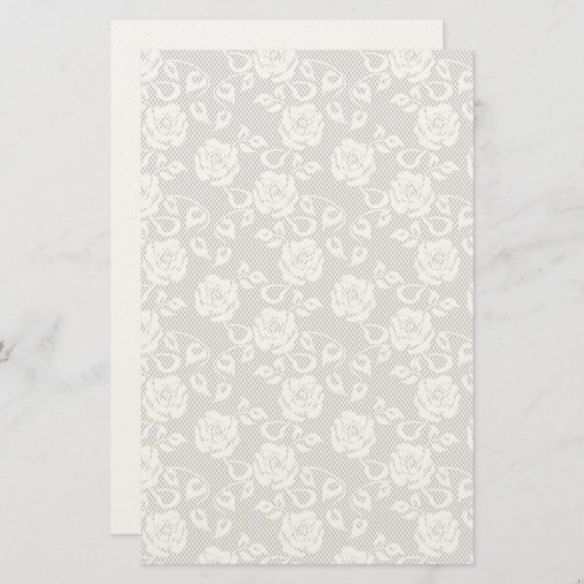 グレーの背景に白いレースのパターン 便箋 (正面/裏面)