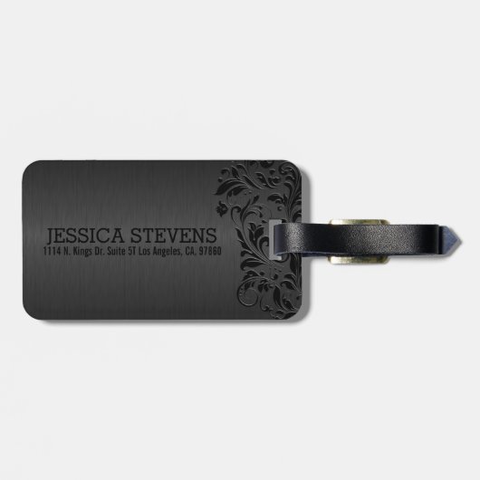 グレーの背景に黒いフローラレース ラゲッジタグ (裏面横)