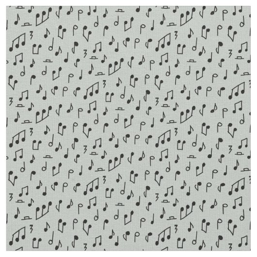 グレーの背景に黒の音楽ノート ファブリック (クローズアップ)