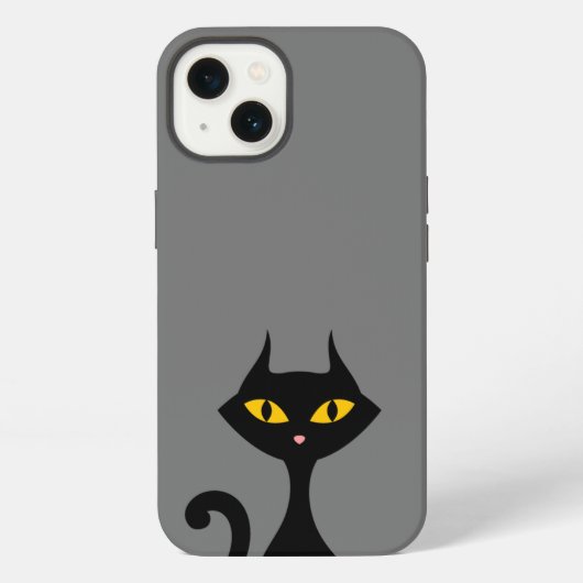 グレーの背景を持つ黒い子ネコ iPhoneケース (裏面)