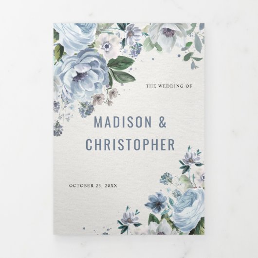 グレーの色合いとダスティーブルーの冬のウェディング 三つ折り案内状 (カバー)