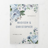 グレーの色合いのダスティーブルーの冬のウェディング 三つ折り案内状 (カバー)