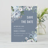 グレーの色合い ダスティーブルー ウィンター ラスティック ウェディング セーブ・ザ・デート (スタンド正面)