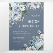 グレーの色合い ダスティーブルー ウィンター ラスティック ウェディング トレンド 三つ折り案内状 (内部中)