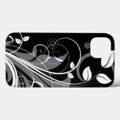 グレーの花のパターン(黒) Case-Mate iPhoneケース (裏面 (横))