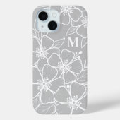 グレーの花のモノグラム Case-Mate iPhoneケース (裏面)