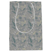 グレーの花の落書き ミディアムペーパーバッグ (正面)