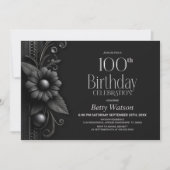 グレーの花の100歳の誕生日パーティー 招待状 (正面)