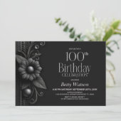 グレーの花の100歳の誕生日パーティー 招待状 (スタンド正面)