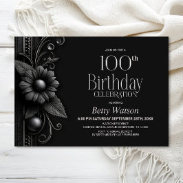 グレーの花の100歳の誕生日パーティー 招待状