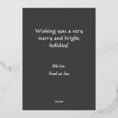 グレーの花柄 エレガントなクリスマス ポートレート写真 箔シーズンカード (裏面)