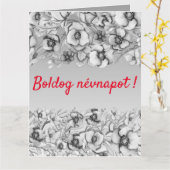 グレーの花模様 – ハンガリー語名の日 カード (黄色い花)