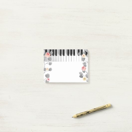 グレーの葉のピアノの水彩バラ ポストイット (デスク上)