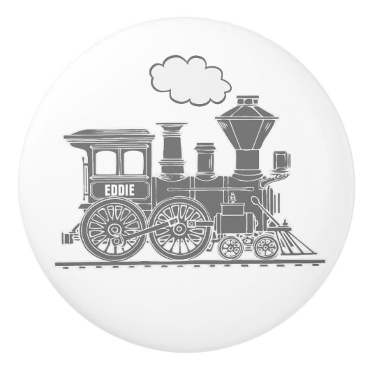 グレーの蒸気列車カスタムのアートドアノブ セラミックノブ (正面)