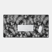 グレーの蝶のプリント デスクマット (キーボード&マウス)