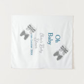 グレーの蝶 青のベイビーシャワー オー ベイビー モダン エキスト タペストリー (正面(横))