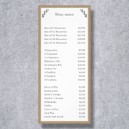 グレーの装飾が付いたクラフト&ラスティック メニュー&価格表ラックカード ラックカード