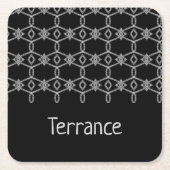 グレーの装飾ロープフェンシングブラック スクエアペーパーコースター (正面)