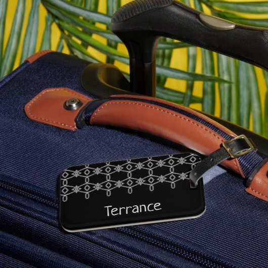 グレーの装飾ロープフェンシングブラック ラゲッジタグ (正面インサイチュ3)