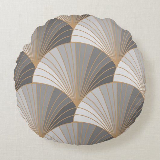 グレーの要素と金ゴールドの輪郭。継ぎ目のないパターン。 ラウンドクッション (正面)