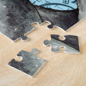 グレーの触手オンブルーヴィンテージマップ ジグソーパズル (側面)