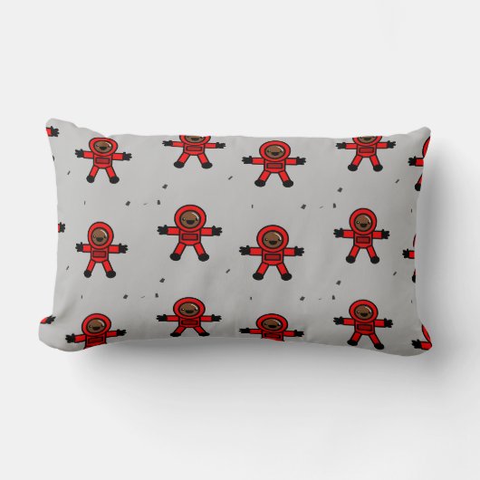 グレーの赤いスーツの宇宙飛行士 ランバークッション (正面)