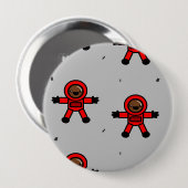 グレーの赤いスーツの宇宙飛行士 缶バッジ (正面&裏面)