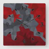 グレーの赤いランダムに配置された三角形。 スクエア壁時計 (正面)