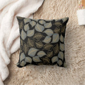 グレーの金ゴールド葉のブラッドのパターン クッション (ブランケット)