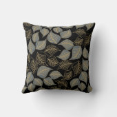 グレーの金ゴールド葉のブラッドのパターン クッション (裏面)